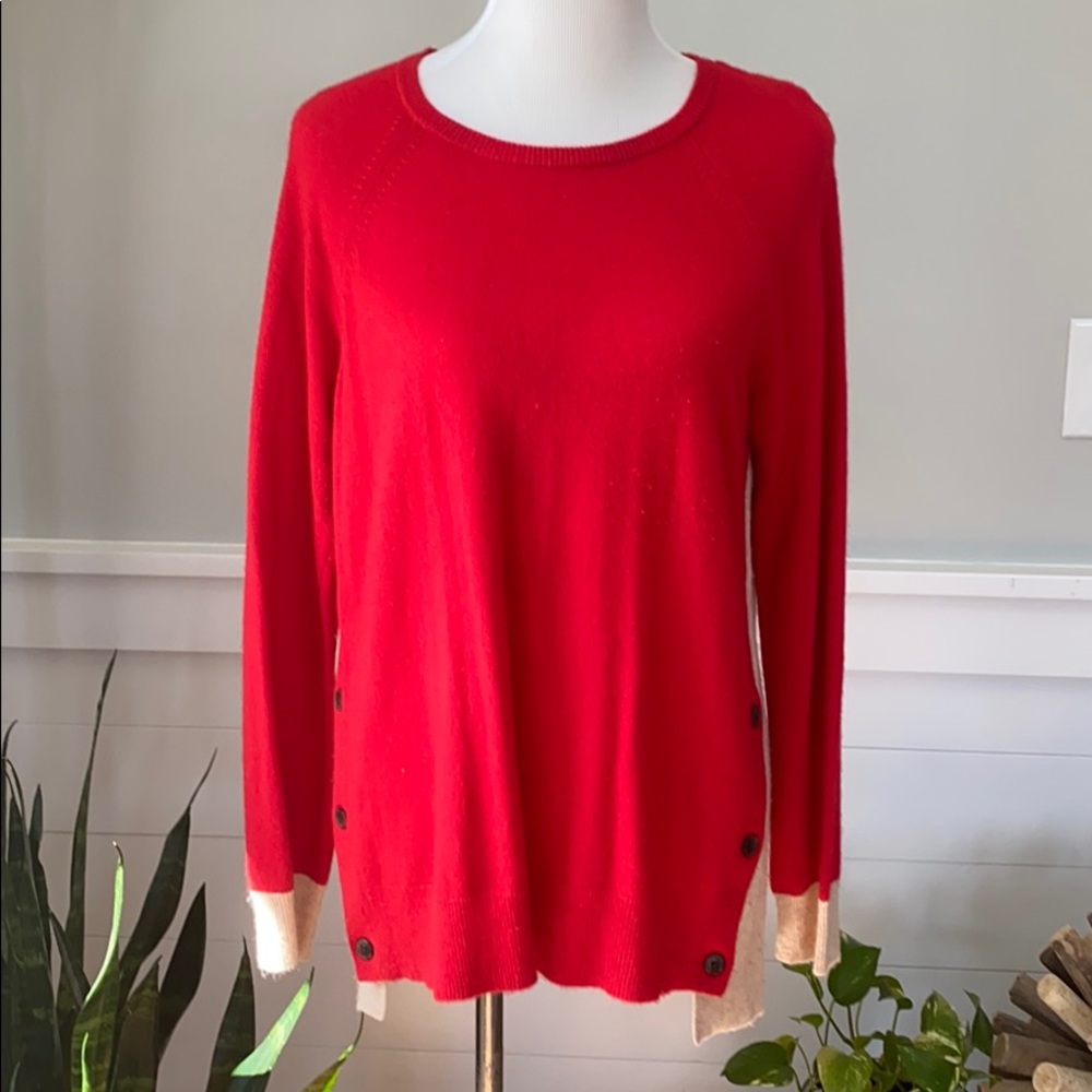 Two-tone J. Crew Elbow Patch Sweater - Red and Tan